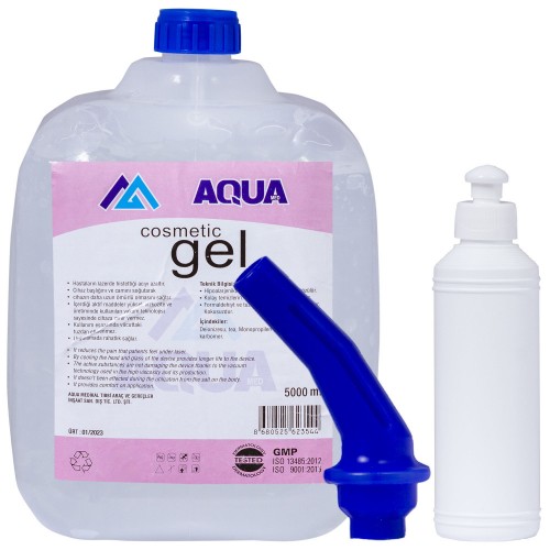 Gel pentru Tratamente IPL sau Laser Dioda 5L, Gel ultrasunete transparent pentru IPL Aquagel, in Bidon cu pereti elastici + flacon gol 260ml de lucru (5 litri)